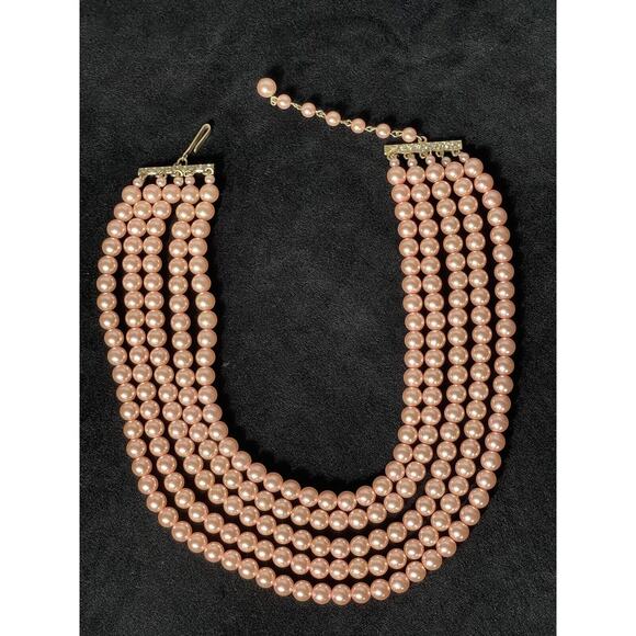 Pink Pearl Necklace Multi Strand Choker Statement Faux - Picture 8 of 16